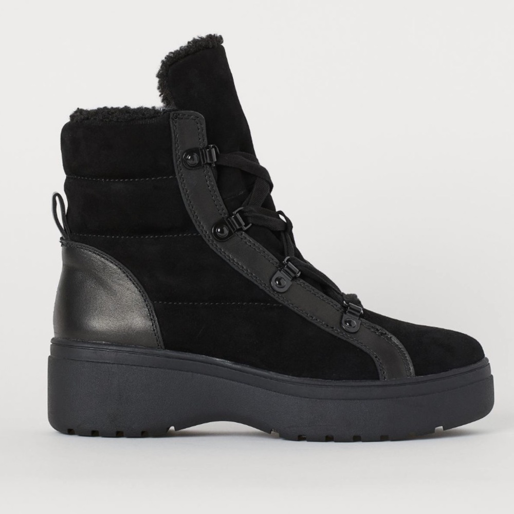 H&M Black Lined Suede & Genuine Leather Boots